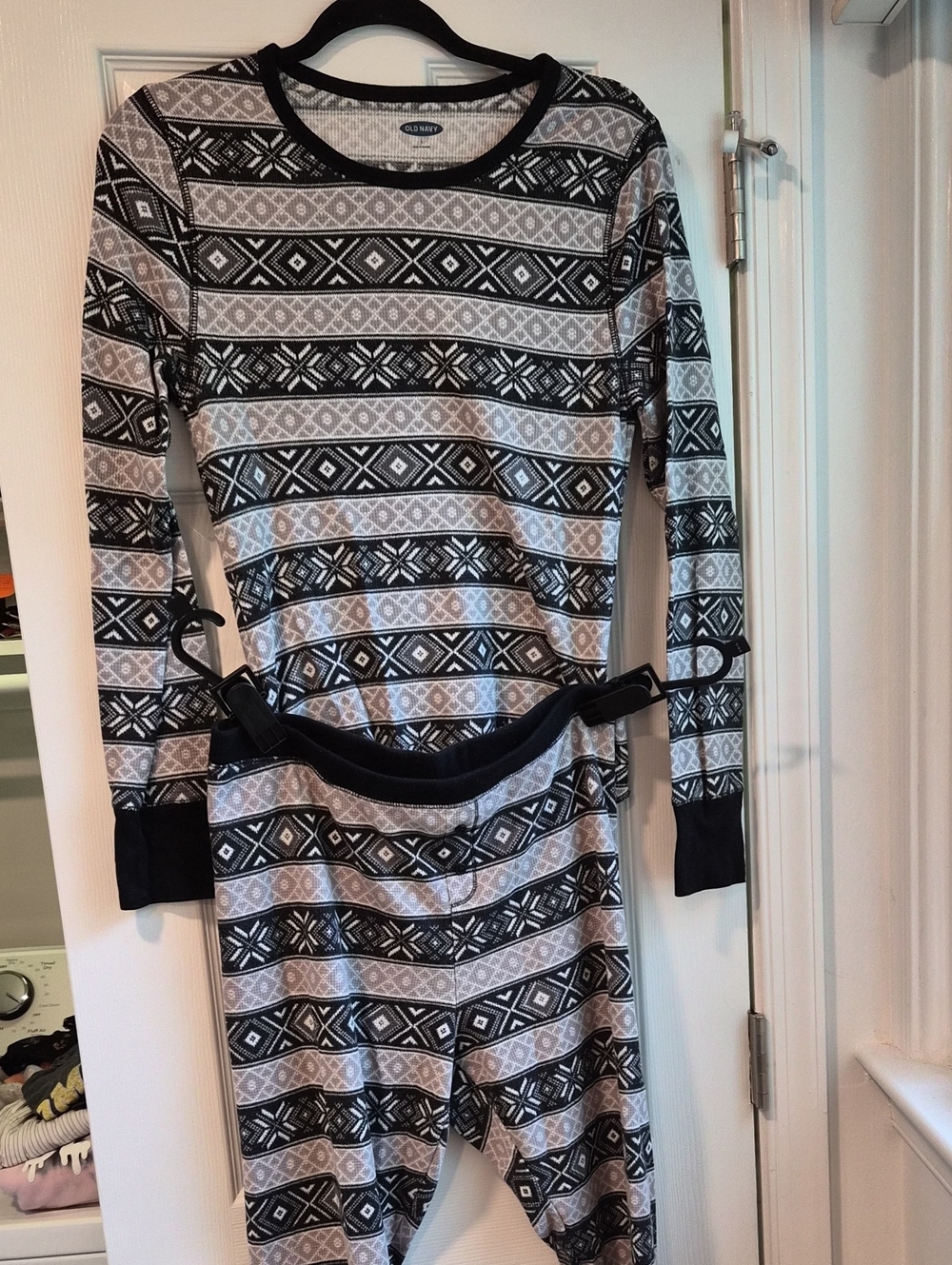 Old Navy Black & White Fair Isle Thermal Pajama Set Size Large